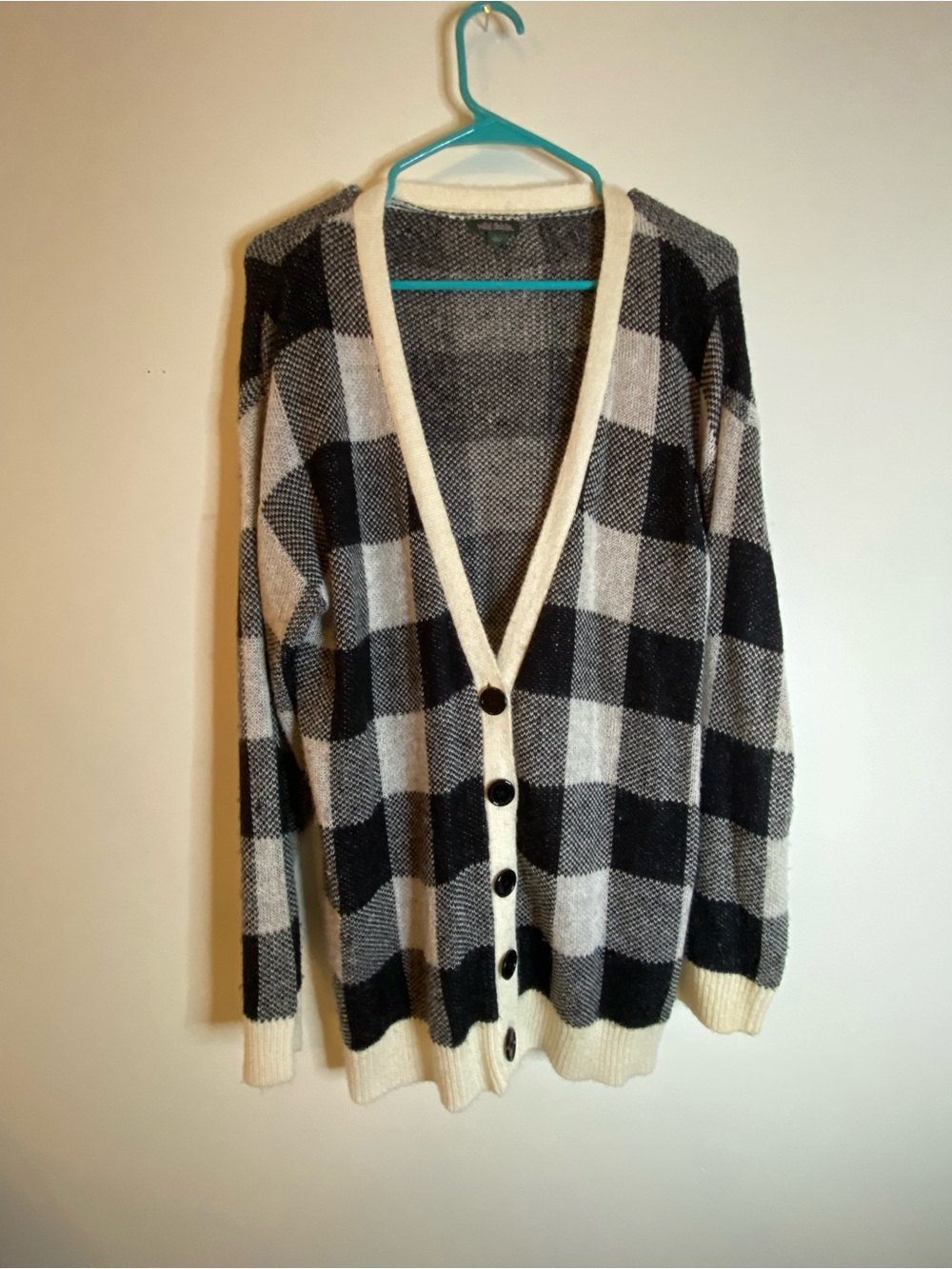 wild fable Black & Cream Buffalo Check Button Cardigan
